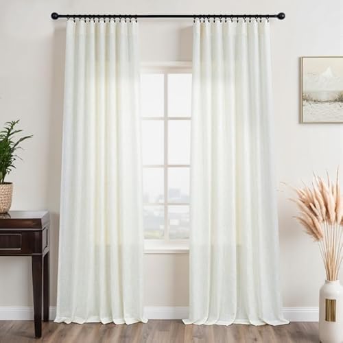 KOUFALL Linen Sheer Curtains 84 Inch Long for Living Room,
