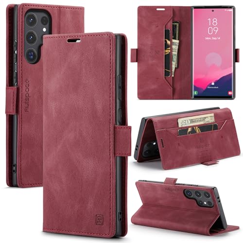 Housse Samsung S24 Ultra en Cuir PU Premium Vintage Finition Rouge