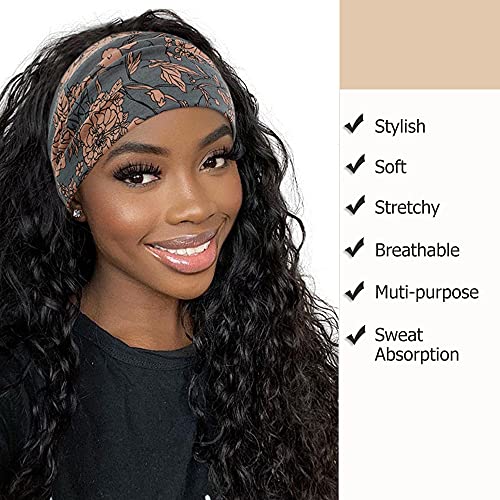 Wide Boho Headbands for Women Fashion Knotted Headband Yoga Workout Hair Accessories African Head Wrap 4 Pack4