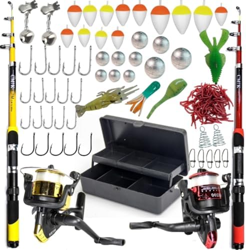 Kit de Pesca Completo 2 Varas 2 Molinetes Mais Estojo com Isca Bo...