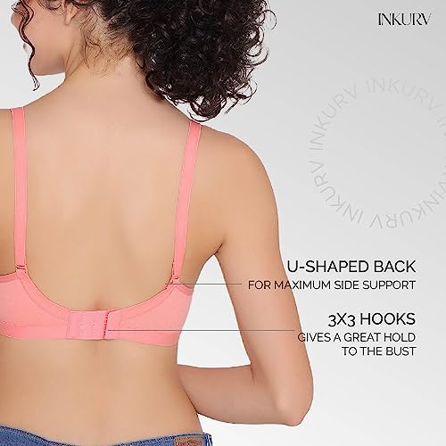 Image of INKURV Women's Non Padded Wireless T-Shirt Bra with Seamless Cups and Detachable Straps Combo of 2