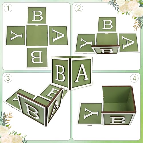 Centres de table fête prénatale bloc bois vert baptême - 5