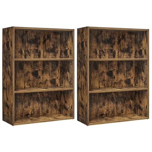 Image of VASAGLE Set of 2 Bookshelves, 23.6 Inches Wide, 3-Tier Open Bookcases with Adjustable Storage Shelves, Floor Standing Units, Rustic Brown ULBC163X01-2
