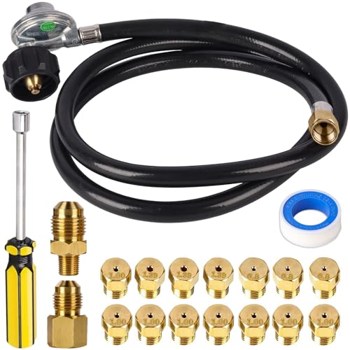 Image of Natural Gas to Propane Conversion Kit for Weber Genesis /Genesis II, 5 Feet Propane Regulator Hose, 14 Precision Orifices (3 Sizes), 3 /8 inch Fittings & Installation Tools - Fits Spirit II 210 /215 /310 /315