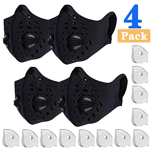 AxPower 4 Pack Dust Mask Anti Pollution PM2.5 Face Masks Washable Reusable Dustproof Respirator Safety Mask with 12 Activated Carbon N99 Filters Made for Men Women Outdoor Activities (4 Packs, Black)