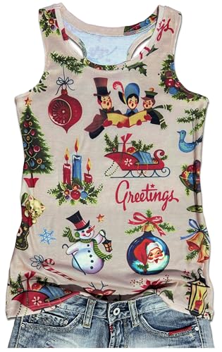 Christmas Shirt for Women 2025 Merry Christmas Tank Tops Best Christmas Shirts Early Xmas Holiday Racerback (Xmas Apricot Medium)