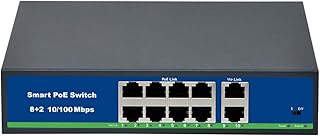 ANVISION 10 Port Ethernet PoE+ Switch with 8 PoE Ports + 2 Uplink, Support VLAN and 250m Extend Distance, 10/100Mbps IEEE802.3af/at, Rackmount