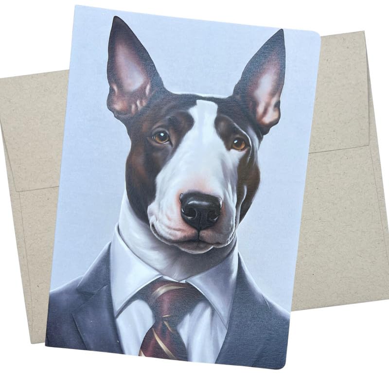 Bull Terrier in Suit Card, Bull Terrier Birthday Card (1 Premium Card, 5X7 Inches) bull terriers dog card blank for all occasions like engagement, wedding, anniversary or thinking of you - 595