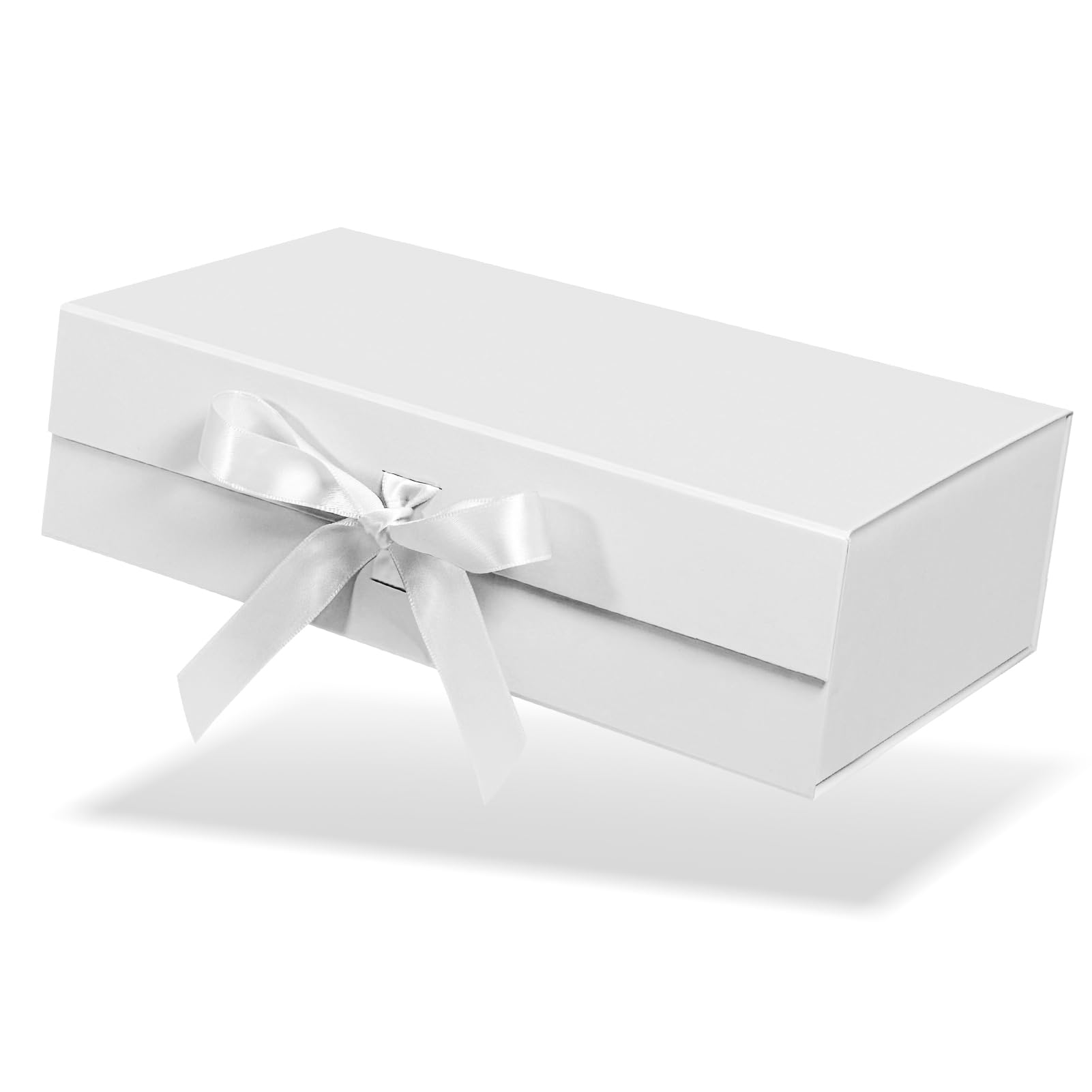 White Gift Box with Magnetic, 10.5x7.5x3.1 Inches Gift Box with Lid & Ribbons, Gift Boxes for Valentine's Day, Mother's Day, Christmas, Birthday, Wedding, Graduation