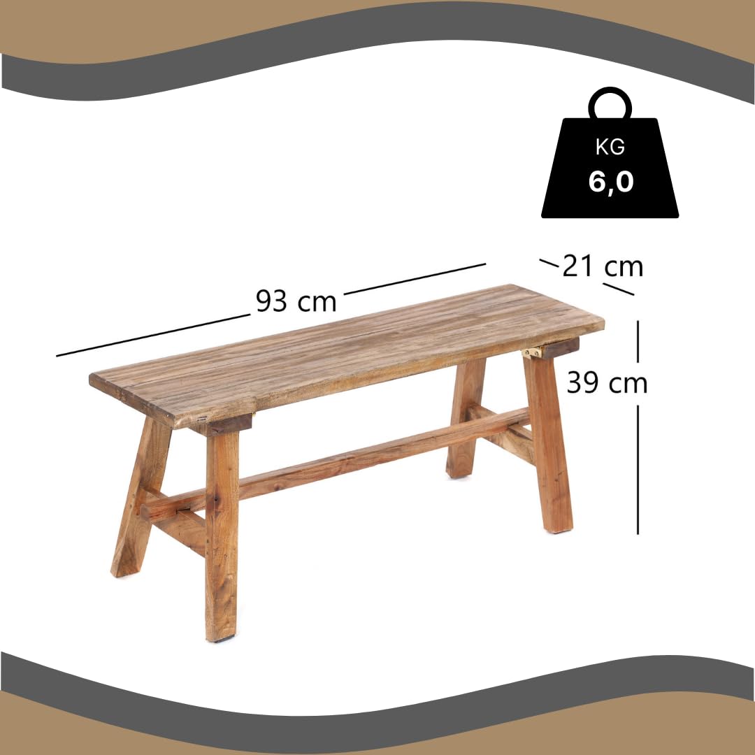 DESIGN DELIGHTS RUSTIKALE HOLZBANK Anzio 90 | 90x39x26cm (BxHxT), Bank aus Mahagoni Holz | zusammenklappbare Sitzbank, Holzbank, Küchenbank aus Holz, Faltbank | Farbe: 01 Natur-Vintage