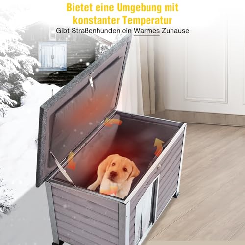 Aivituvin Hundehaus Indoor Outdoor Holz Hundekennel für den Winter, wetterfest, geeignet für kleine, mittlere und große Hunde, einzigartiges Ganzumfassung Stahlrahmen (Grau, L mit isolierter)
