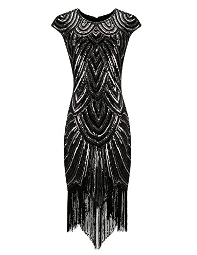 BelinlaAny Women's 1920s Gatsby Retro Diamond Sequined Embellished Fringed Flapper Dress
