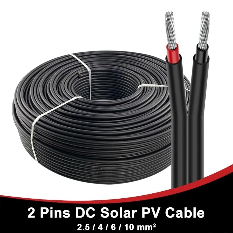 Solar-PV-Kabel 2,5/4/6/10 mm², TÜV-zertifiziert, 2-adrig, schwarzes XLPE, for DC-Verbindung zwischen Panel und Wechselrichter(5m,12 AWG - 4mm2)