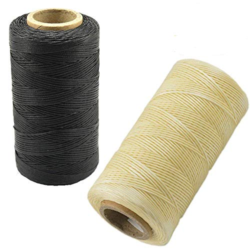 Mmei 2pcs 284yd 150D 1mm Sewing Waxed Thread Hand Stitching Cord for Leathercraft DIY (1 pc Black and 1 pc Beige)