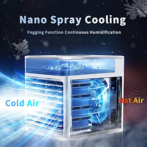 Portable Air Conditioner, 4 in 1 Portable AC, 3 Speeds Portable Room Air Conditioner,With Misting Function, Continuous Humidification, With USB Charging Cable(300ml)