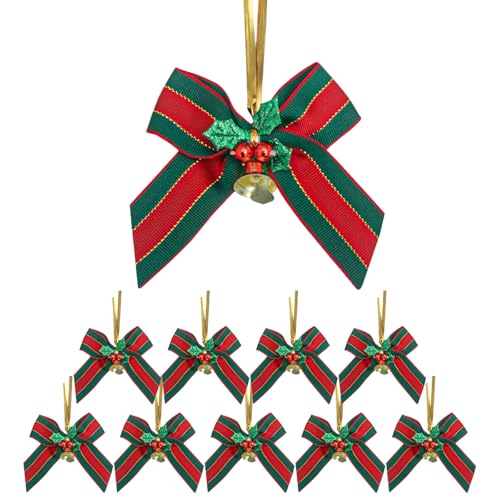 HONGP 10 Pack Christmas Bows for Tree Gift Wrap Decorations - Festive Ribbon Bow Ornaments for Xmas Tree Christmas Party Gift Baskets Wreaths Gifts & Holiday Home Decor