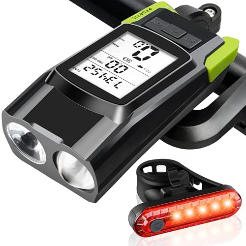 Fortis Bike Light with Wireless Speedometer Odometer and Horn, Super Bright 3000 Lumes LED Bicycle Light, USB Rechargeable Front and Rear Lights Set, Waterproof, Easy to Mount for All Bikes