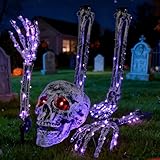 LustLocke Halloween Solar Leuchtende Skelett Totenkopf Set, 1 Totenkopf, 2 Schädel Hände & 2 Skelettbeine mit 134 LEDs, 8 Lichtmodi, IP65 Wasserdicht für Halloween Deko Garten, Rasen & Party