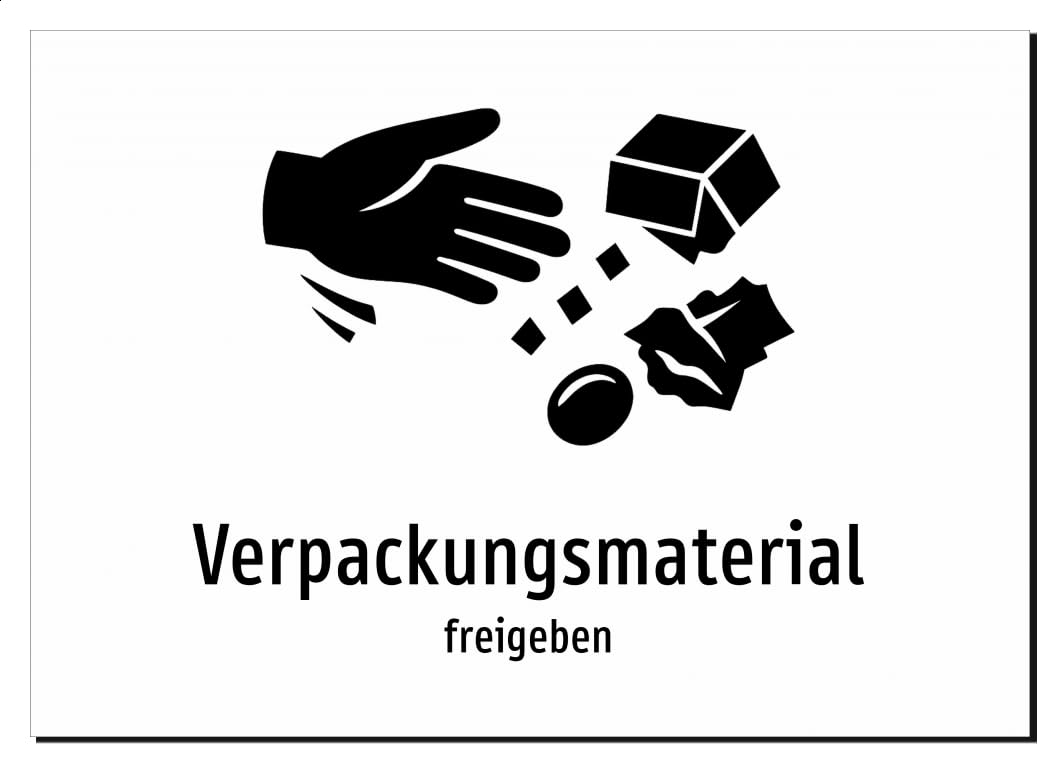 Verpackungsmaterial - freigeben | Aluminiumschild A3, 420 x 297mm | mit Symbolgrafik und Text
