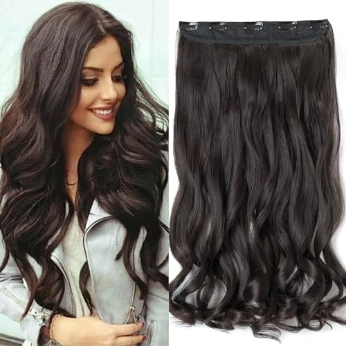 Image of Chaam 26 Inch Cotton Lace 3 /4 Full Head Clip in Synthetic Hair Extensions for Women, One Piece Clip in Hair Weft with 5 Clips, Washable Half Head Wavy Hairpiece for Daily Use (Black)