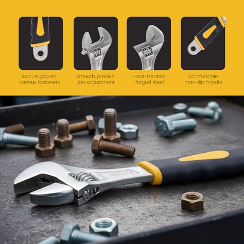 Image of 10 Inch (250mm) Adjustable Spanner Wrench (30MM MAX JAW) |SH-11074E| High Carbon Steel Forged, Polished Nickel Finish, Dual-Grip Handle, Laser Scale. For DIY and Professionals
