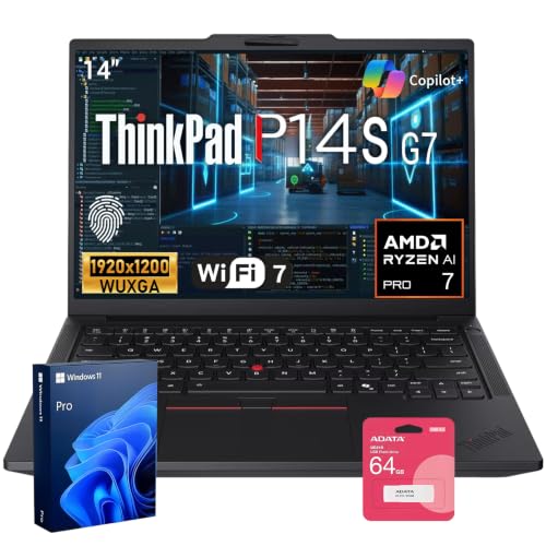 Image of Lenovo ThinkPad P14s AMD Ryzen AI 7 Pro 450 Business Laptop, 64GB + 2TB