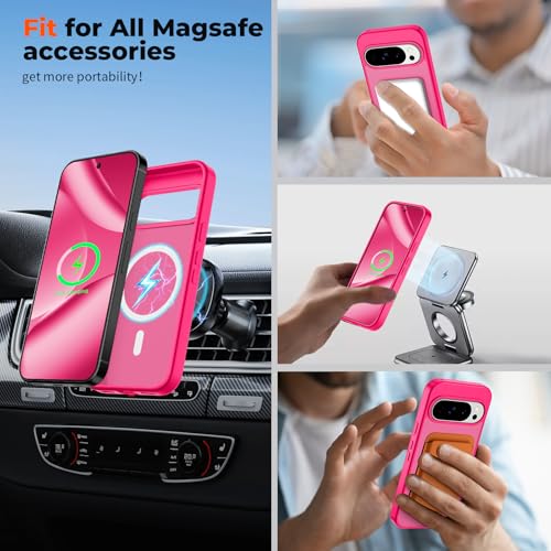 Image of SUPFINE Magnetic for Google Pixel 10 Pro Case /Pixel 10 Case with Screen Protector, (Built-in Magnets) ((Military Grade Drop Protection) Slim Translucent Shockproof Phone Case,Hot Pink
