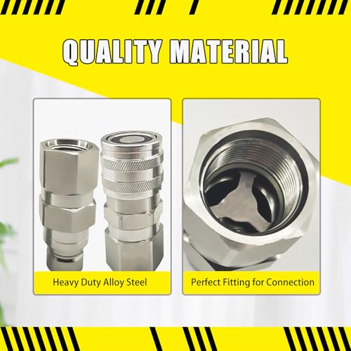 Image of 3 /4 inch SAE Thread Flat Face Hydraulic Quick Connect Coupler Set Fit for Skid Steer,1 /2 inch Body Heavy-Duty Carbon Steel Coupling with Dust Cap(4pcs)