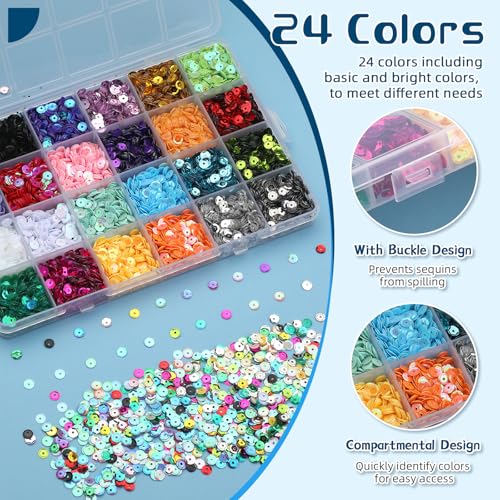 Image of 21600 Pcs Loose Sequins Bulk, 24 Colors 5MM Embroidery Sequins | Sparkle Sequins with Holes for Crafts, Round Sequin with Storage Box for Sewing, DIY Clothing, Party Decoration