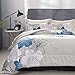 Menghomeus Floral Comforter Set King Blue Flower Pattern Printed on Grey, Soft Microfiber Bedding Lightweight Boho Bed Set for All Season (1 Comforter, 2 Pillowcases)