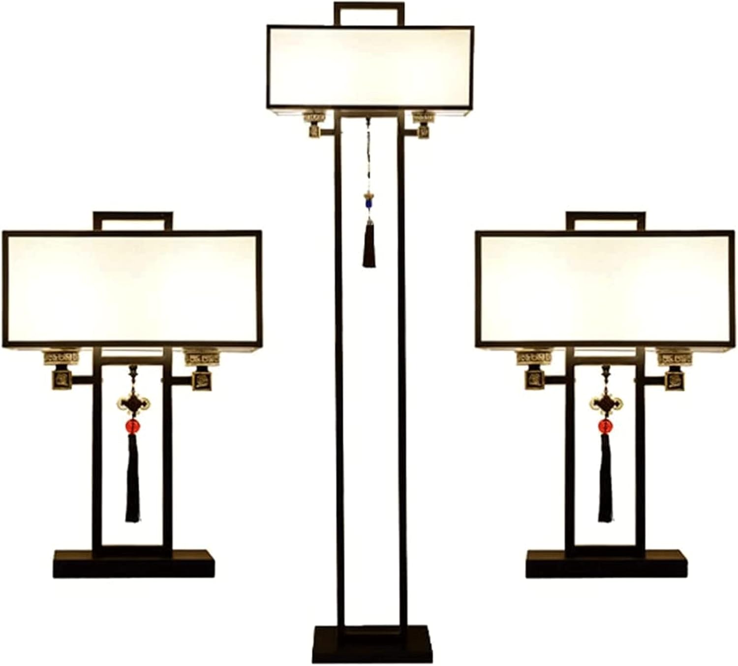 Simple Designs Floor Lamp 3 Pack Lamp Set Iron Table and Standing Lamp Set with Fabric Lampshade Vintage Storage Lamp(