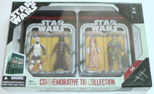 Star Wars Episode VI 6 Collectible Tin Action Figure Set RETURN OF THE JEDI with 4 Action Figures: Biker Scout Trooper, Darth Vader, Princess Leia...