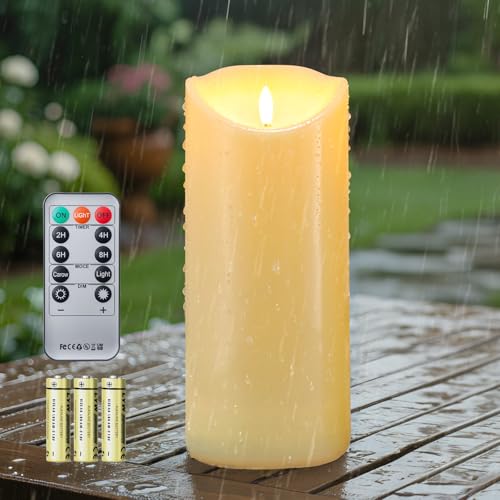 Flickering Flameless Candles, Realistic Battery Operated Candle with Timer, Batteries Included, Outdoor Indoor Decor with 10-Key Remote LED Flameless Candle, Birthday Gifts for Him, Her 9 x 4