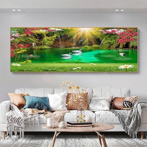 Affiche cascade cygne lotus pour un salon zen et une décoration de maison