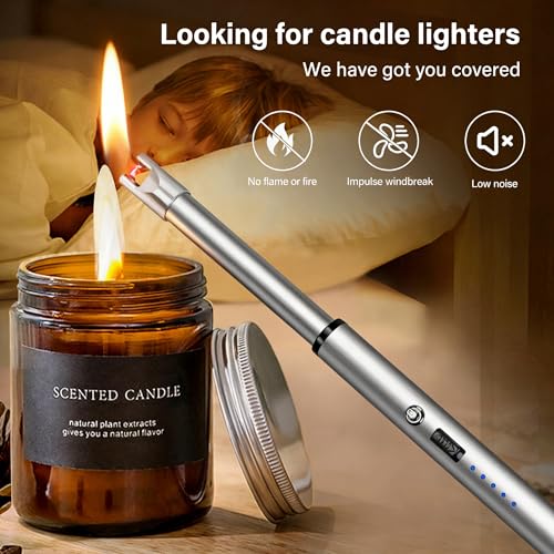 Image of Electric Candle Lighter Windproof USB Rechargeable Flameless Long Neck Lighter for Candles Gas Stove Fireplace BBQ Kitchen Grills (Gold) (Stainless Steel)