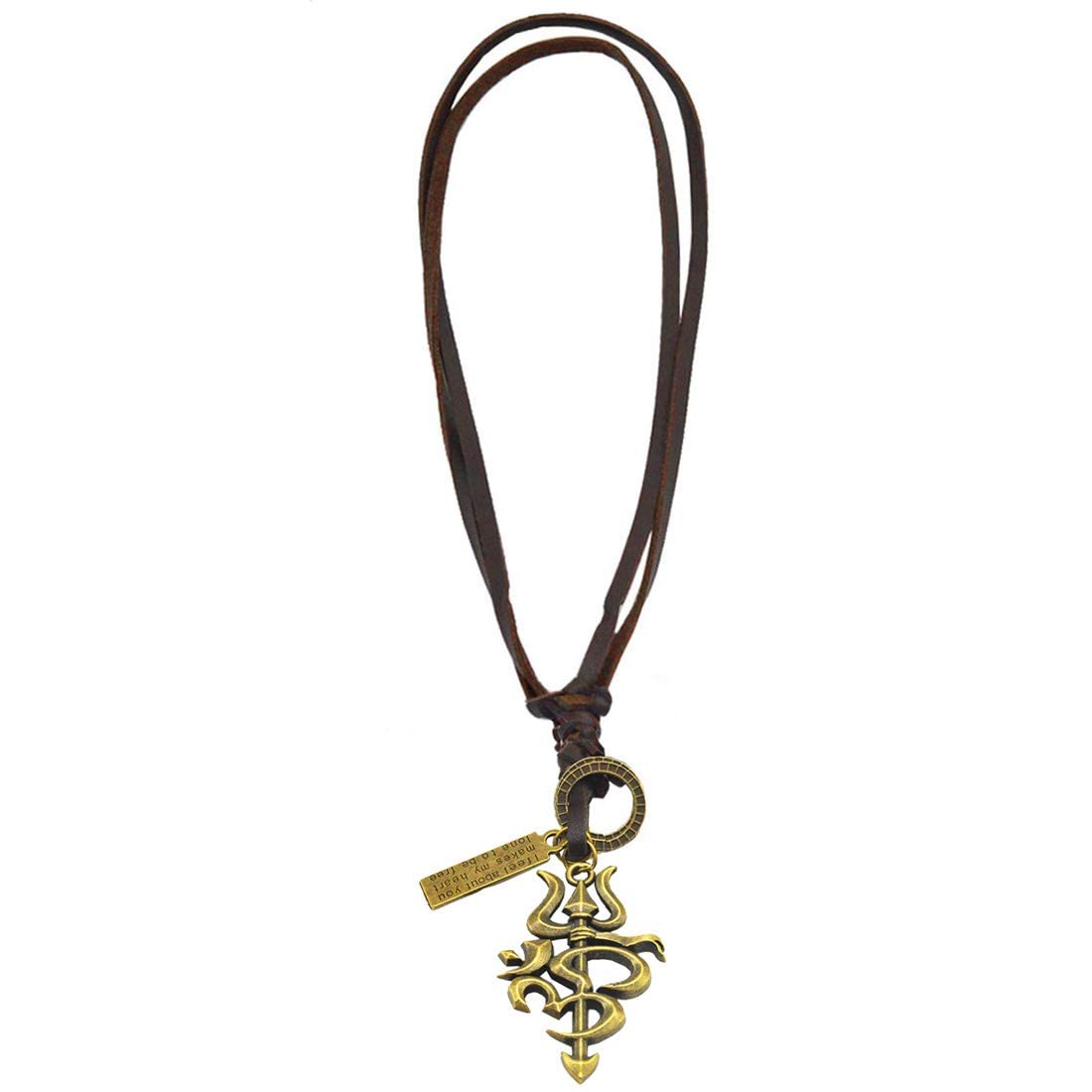 DULCI Religious Jewelry Antique Bronze Brass Shiva Symbols Om Chand Trishul Fashionable Adjustable Leather Cord Necklace Pendant Unisex (B0BS9NX94F) Amazon Price History, Amazon Price Tracker
