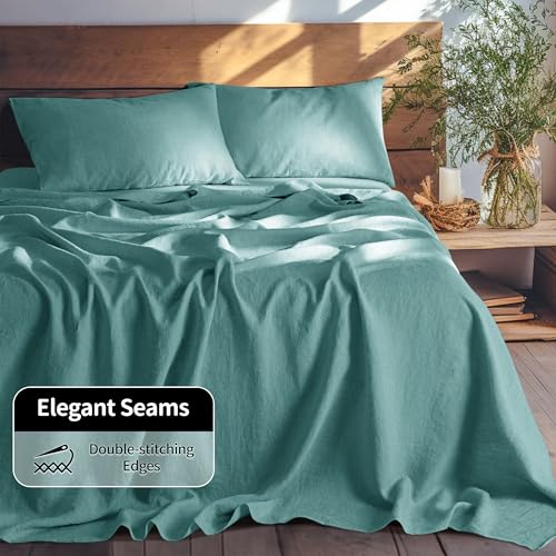 Image of LBRO2M 100% French Pure Linen Sheet Set 4Pcs, 16 inch Deep Pocket Full Size