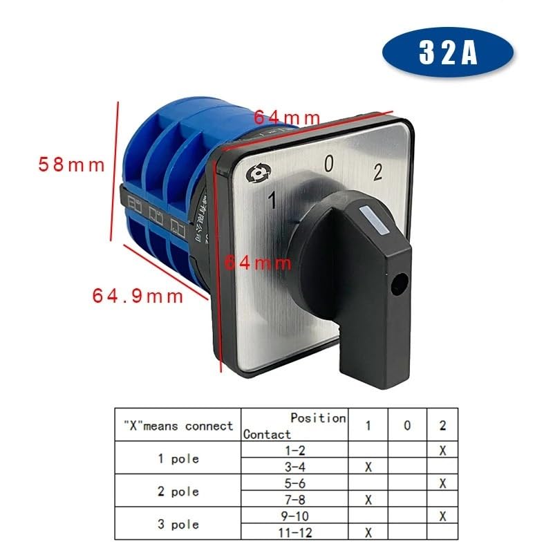 Rotary Cam Switch 3 Position 690V 32A Poles Three Levels Manual Electrical Changeover Selector YMW26 LW28 LW26-32/3