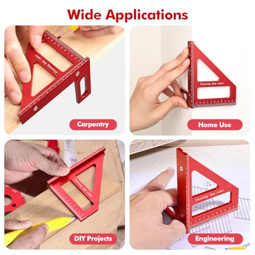 Draxzor 3D Multi-Angle Measuring Ruler, Precision Imperial 45/90 Degree Woodworking Square, Aluminum Alloy Miter Triangle Ruler and Layout Measuring Tool for Engineer, Carpenter, Construction Use - Image 7