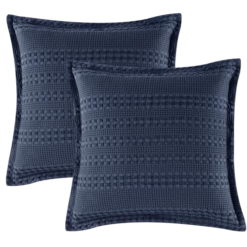 PHF 100% Cotton Waffle Euro Sham Covers 2 Pack Indigo