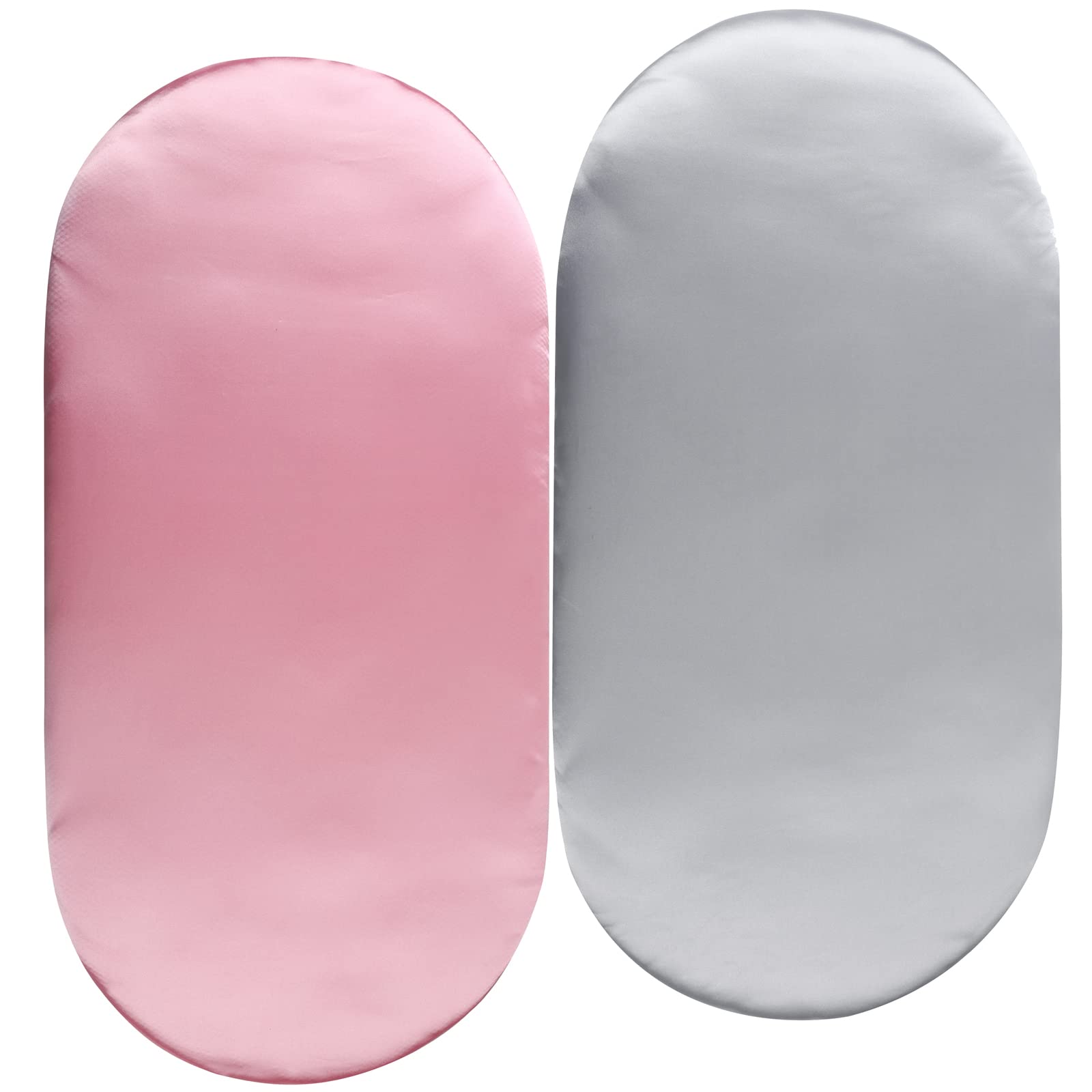 Lot de 2 draps de berceau en satin ultra doux en soie pour berceau, rectangulaire, sablier, ovale, protection pour les cheveux et la peau de bébé, draps de berceau ou de couffin, gris clair et rose