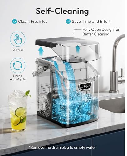 Image of EUHOMY Nugget Ice Maker Countertop with Handle, Ready in 4 Mins, Max 40lbs /24H, Chewable Ice, Self-Cleaning, Portable Sonic Ice Maker with Basket and Scoop, for Home /Party /RV /Camping (Black)
