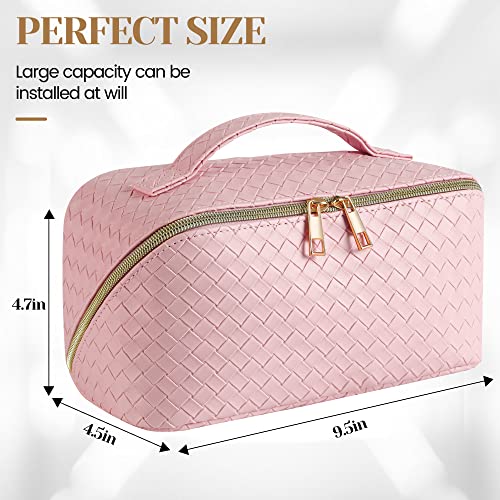 Sfxulix Large Capacity Travel Cosmetic Bag - Makeup Bag, Pu Leather Waterproof Women Portable With Handle And Divider Flat Lay Organizer #TOP4