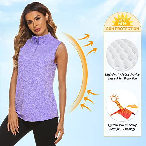 Image of Koscacy Women's Sleeveless Golf Tennis Polo Shirts Zip Up Dry Fit Workout Tank Tops Athletic Shirt