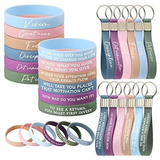 Motivational Silicone Wristbands Rubber Inspirational Quote Keychain Bracelets for Employee Teacher Student (Fresh Color)