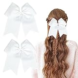 2 Pcs White Cheer Bows 8' Bows Hair Ties Ponytail Holder Large Bows Ribbon Hair Ropes Cheerleading Bows Rubber Bands Hair Accessories for Cheerleaders Women Teen Girls Sport Party Favor