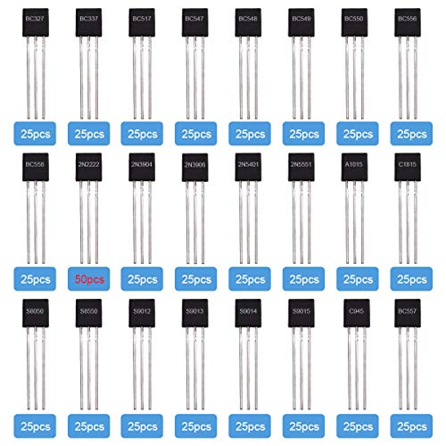 Tnisesm 625Pcs 24 Values NPN PNP Power General Purpose Transistors Assortment Kit BC327 - S9015 for Hobby Electronics, Audio-Video, Repair & Electronic Projects