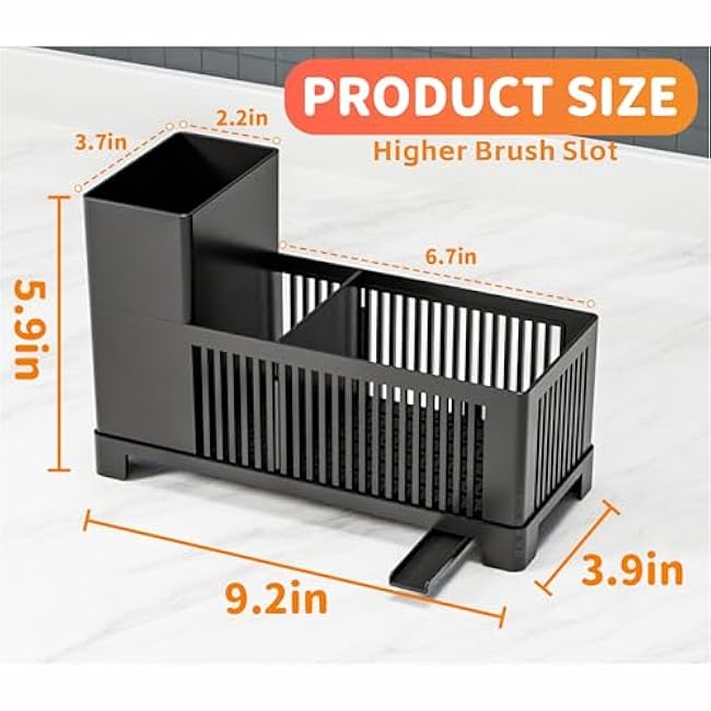 Rustproof Kitchen Sink Organizer for Countertop,Multifunctional Sink Organizer Caddy & Organization,Scrub Brush and Sponge Holder,Plastic Sink Storage Rack,Sponge Drain Rack,Dish Soap Dispenser,Black