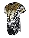 SCREENSHOTBRAND-730 Mens Hipster Hip-Hop Premium Tees - Stylish Longline Side Zipper Fashion T-Shirt Dashiki Gold Print - Black - Large