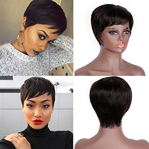 AISI HAIR Pixie Cut Wig Human Hair Short Brazilian Wigs Black 100% Virgin Human Hair Wigs For Women Short Wig Human Hair Glueless Full Wigs Natural Color